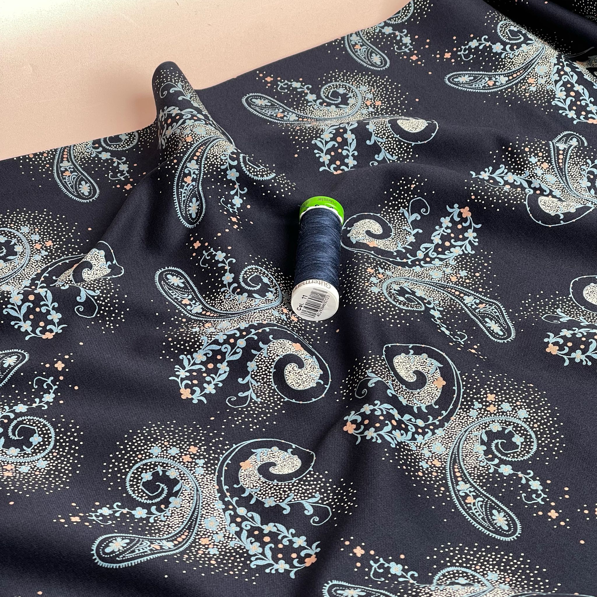 Deadstock Midnight Paisley Interlock Mercerised Cotton Jersey Fabric