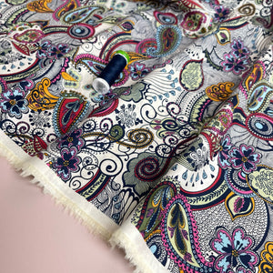 Summer Paisley on White Cotton Lawn Fabric