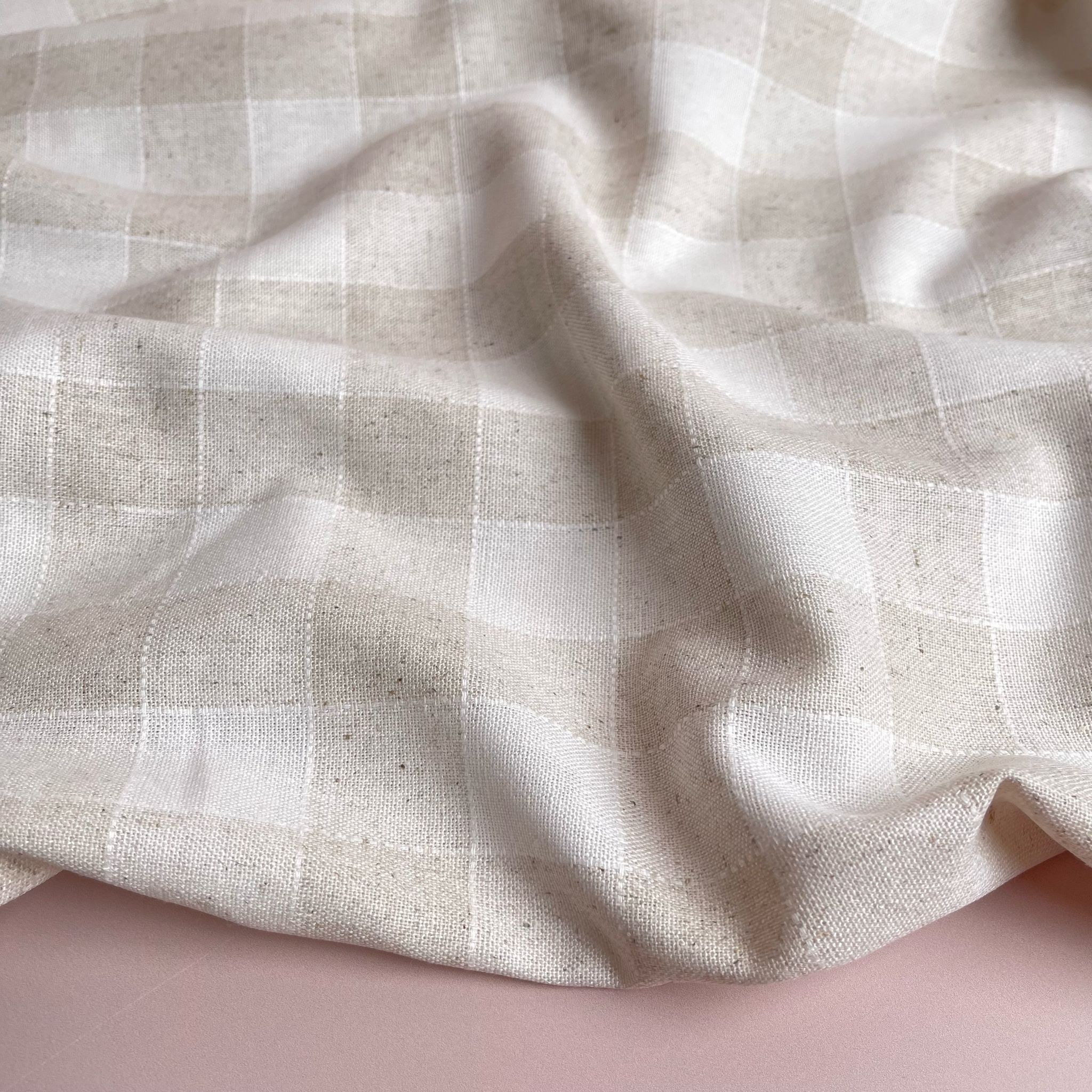 Yarn Dyed Natural Gingham Viscose Linen Jacquard Fabric