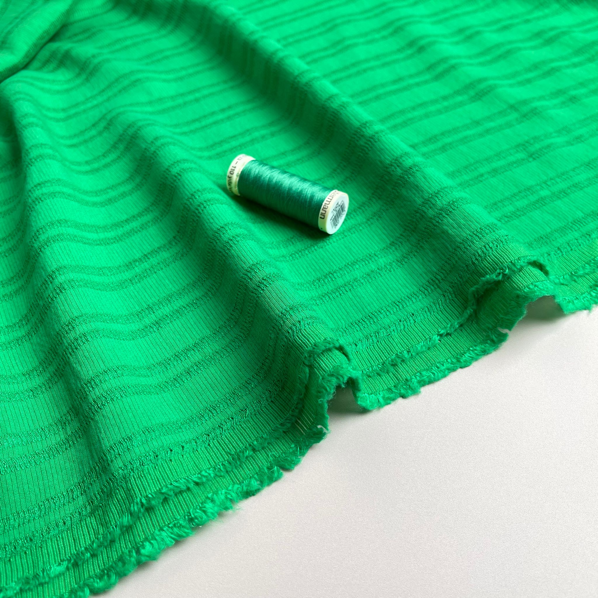 Ex-Designer Emerald Stripe Cotton Viscose Jacquard Fabric