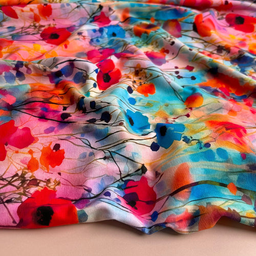 PRE-ORDER (more due by mid November) Danish Design -Vibrant Watercolour Blooms Cotton Jersey Fabric