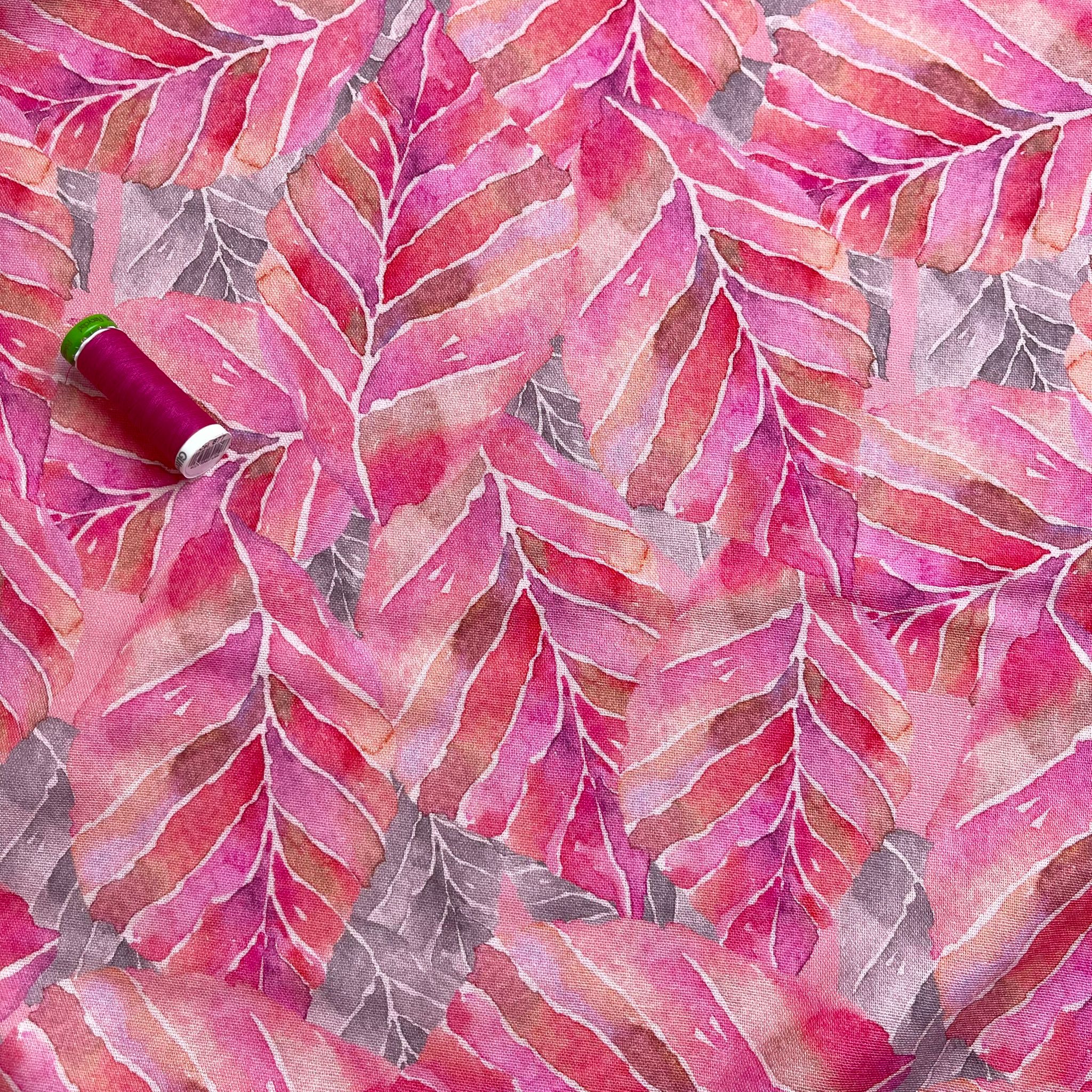 Fuchsia Leaves Viscose Linen Fabric