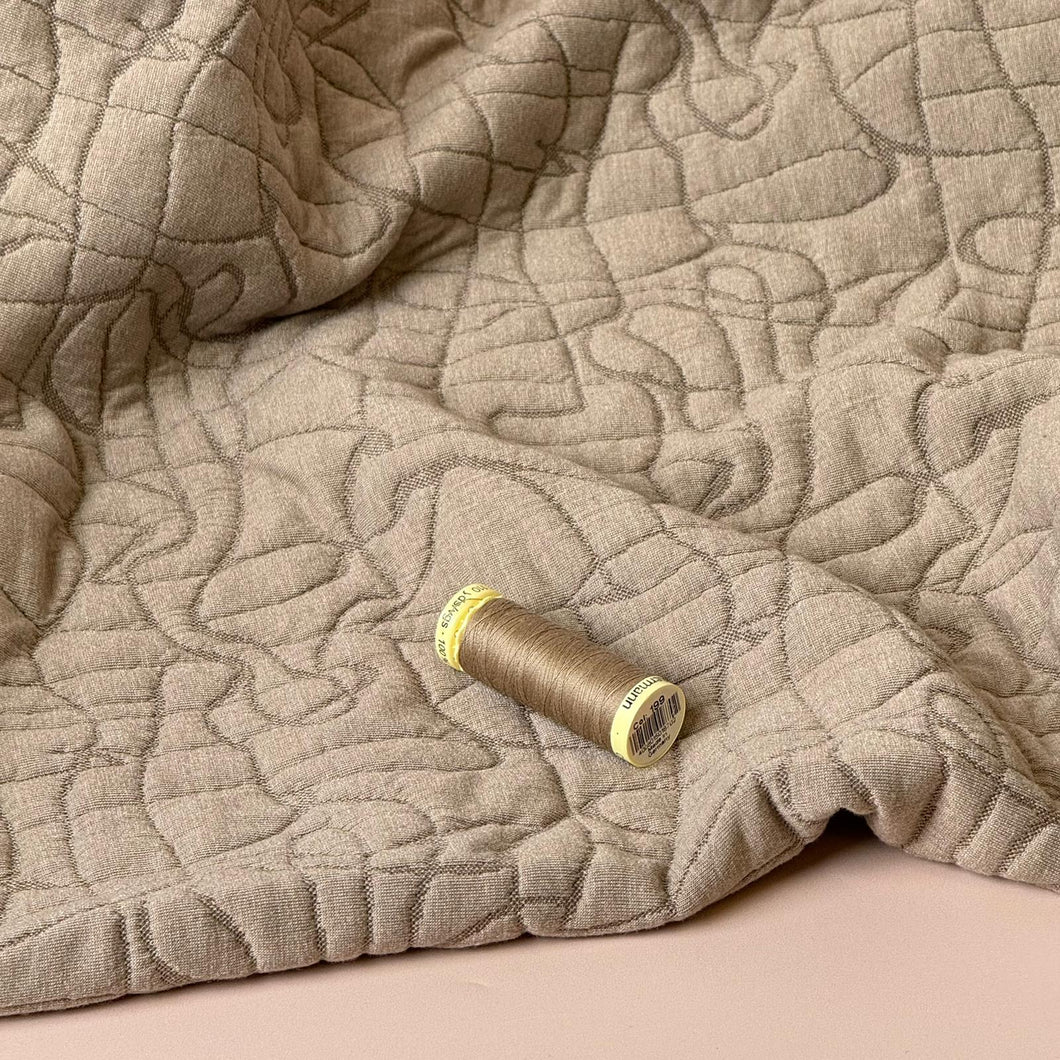 Abstract Swirls Jacquard Quilted Knit in Taupe