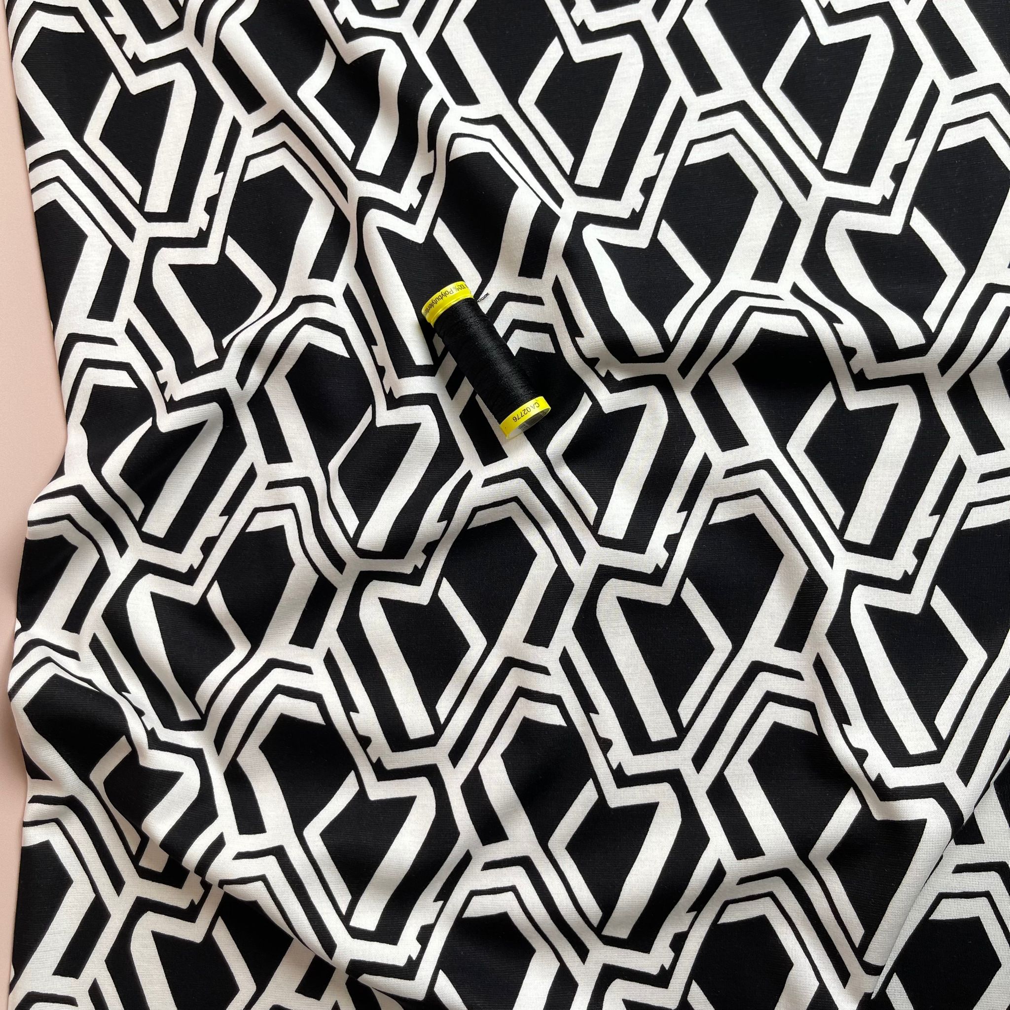 Honeycomb in Black and White Soft Ponte Roma Fabric