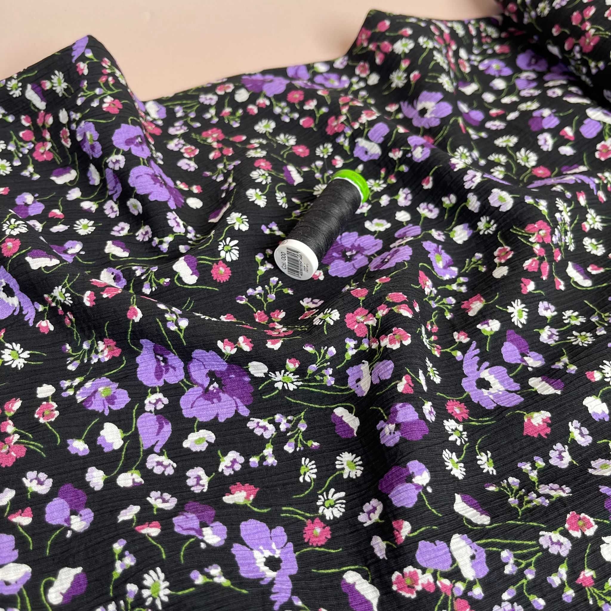 Purple Ditsy Flowers Textured Viscose Fabric