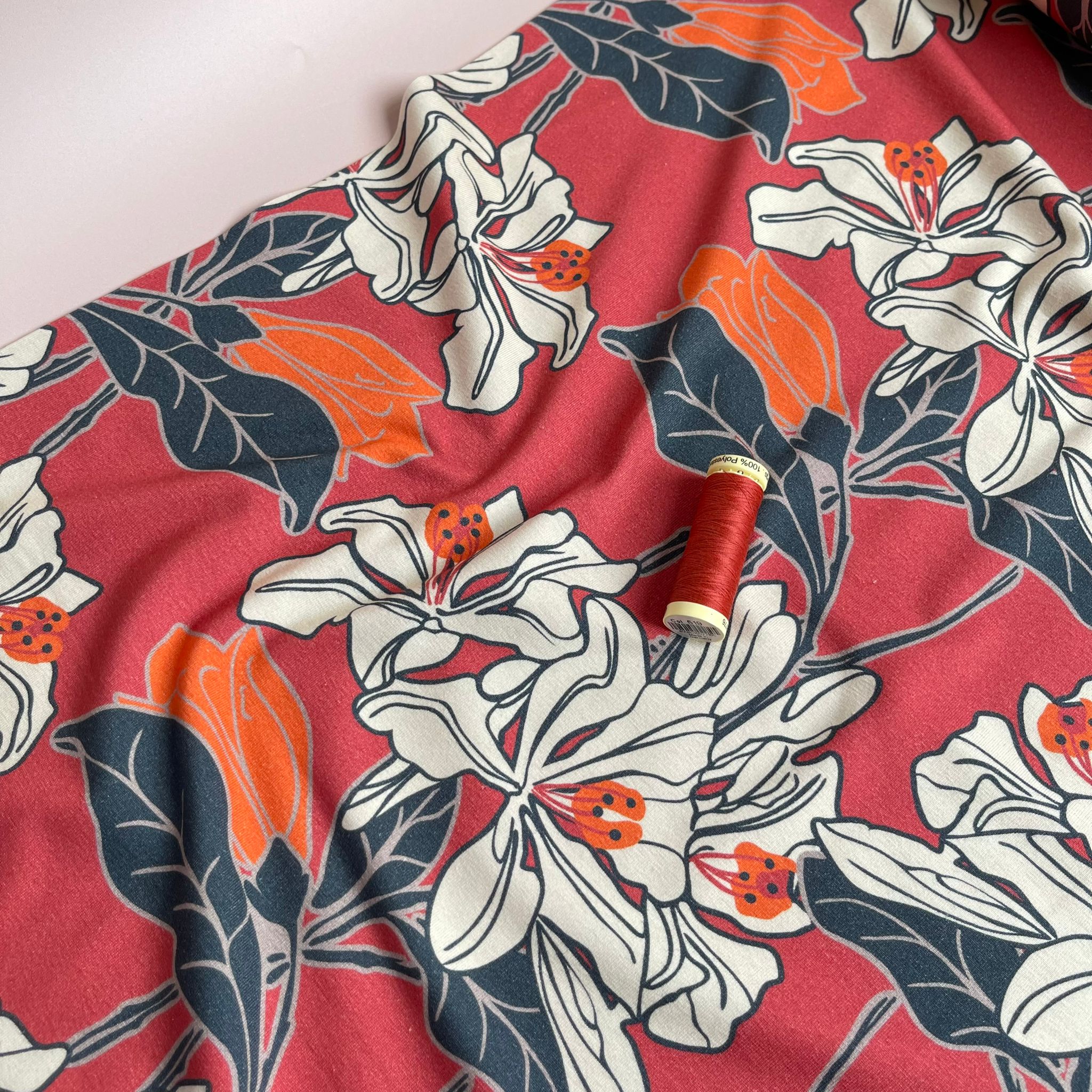 REMNANT 0.44 Metre (plus free sectin with hole) - Danish Design - Graphic Lilies Cotton Jersey Fabric