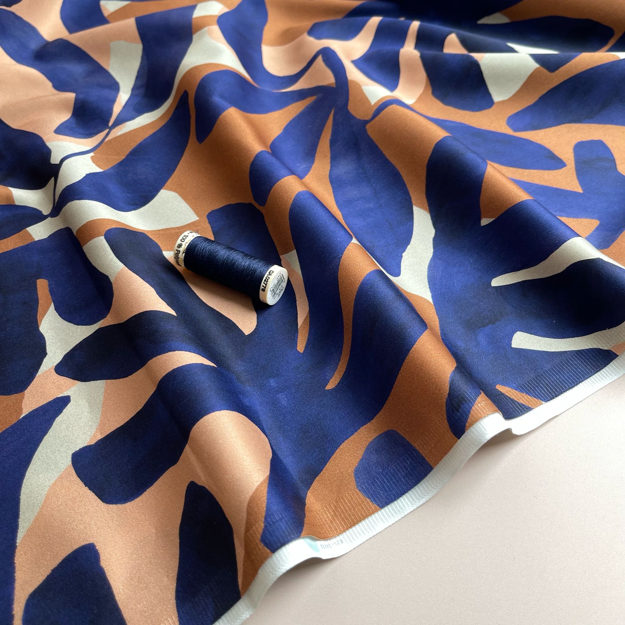 Bold Tropical Foliage in Neutrals Cotton Sateen Fabric