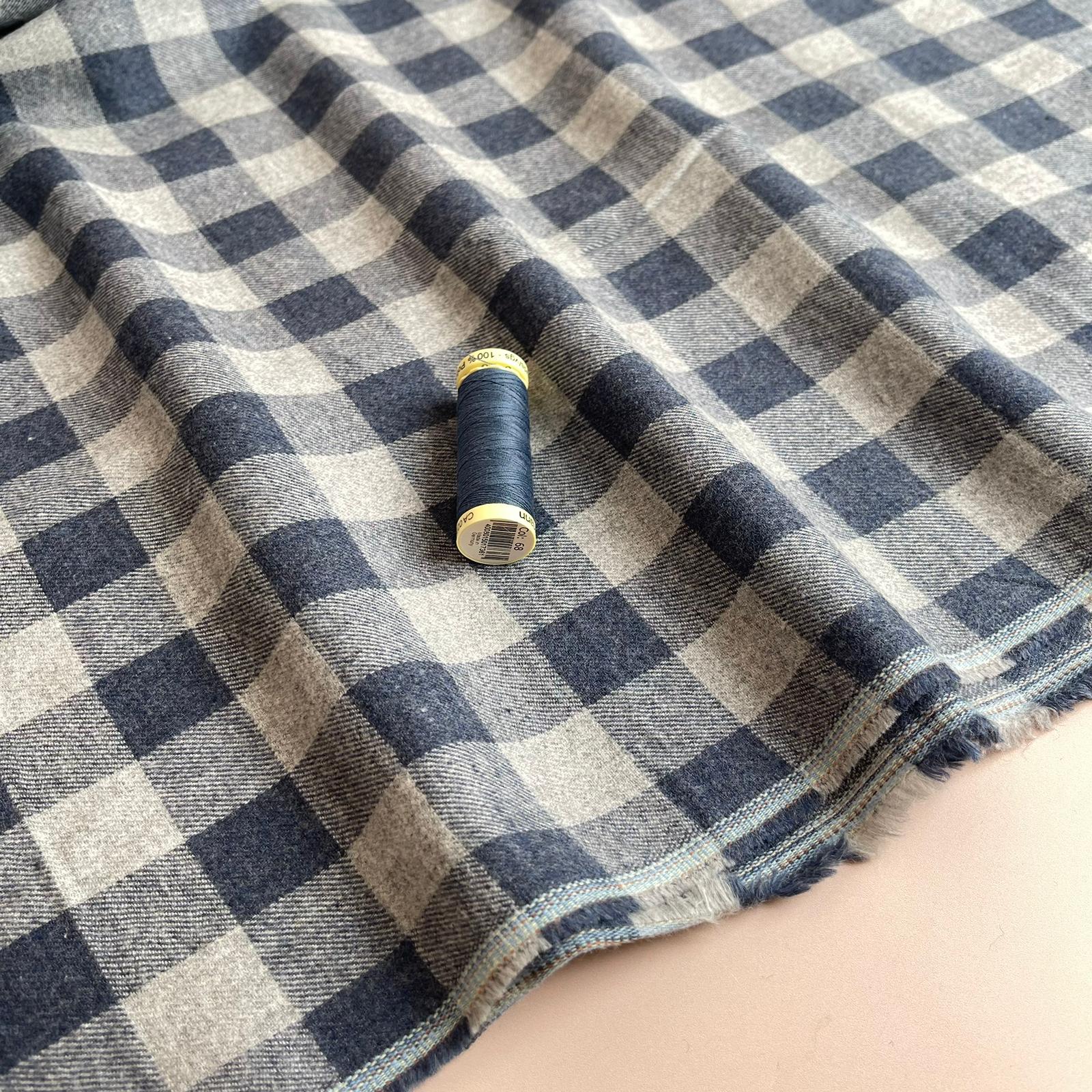 Yarn Dyed Denim Blue Gingham Cotton Flannel