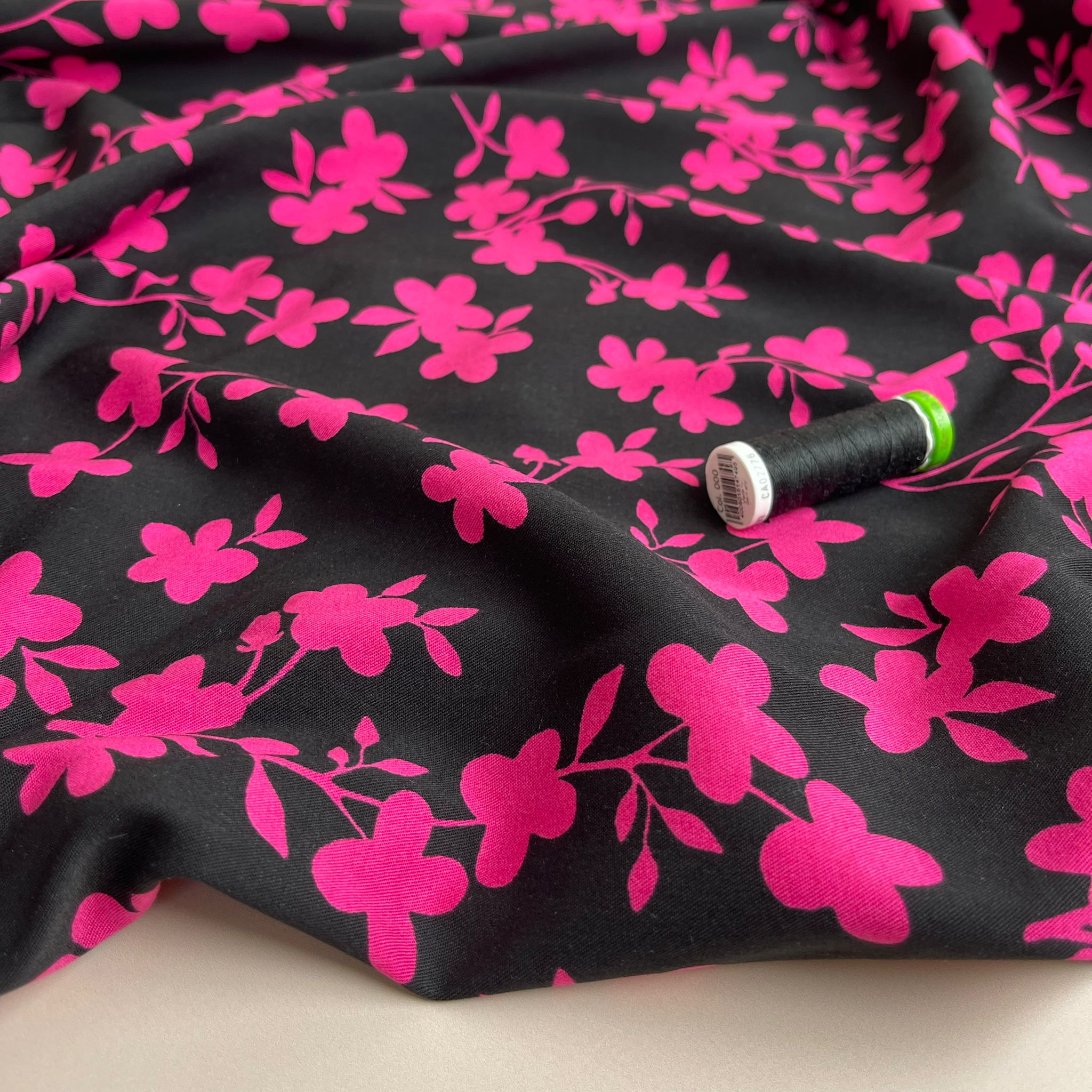 Rosella Shadow Flowers Fuchsia Viscose Twill with Stretch