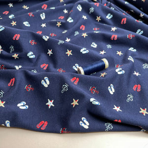 At The Beach Navy Cotton Jersey Fabric