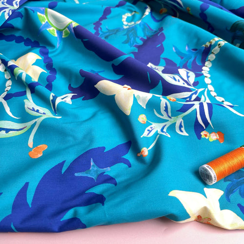 Ex-Designer Deadstock Tropical Turquoise Cotton Poplin Fabric