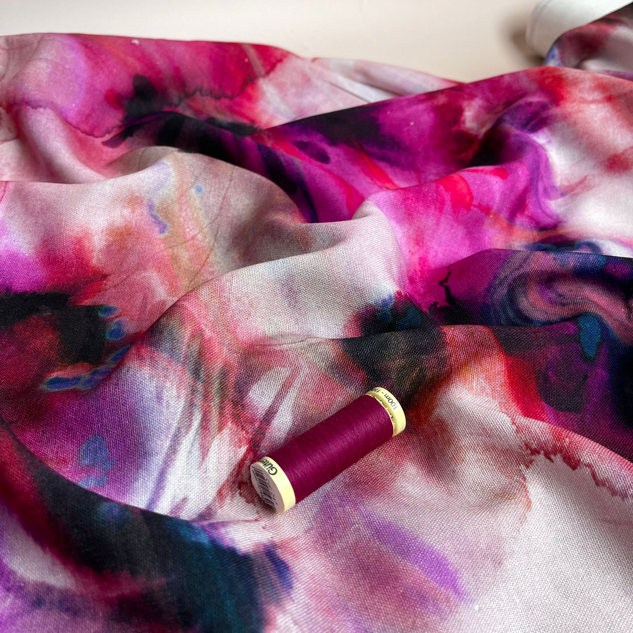 Bold Magenta Blooms Viscose Linen Fabric