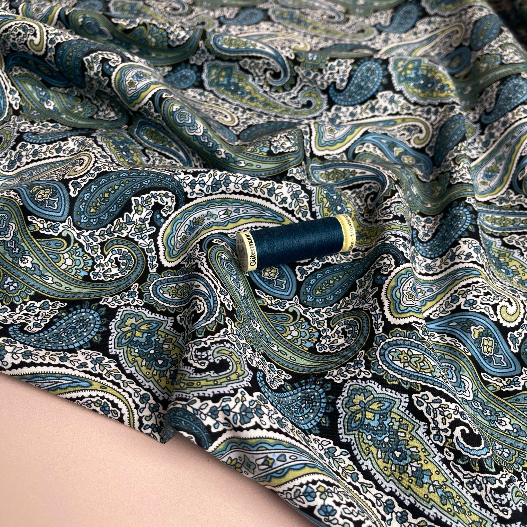 Midnight Forest Paisley Cotton Lawn Fabric