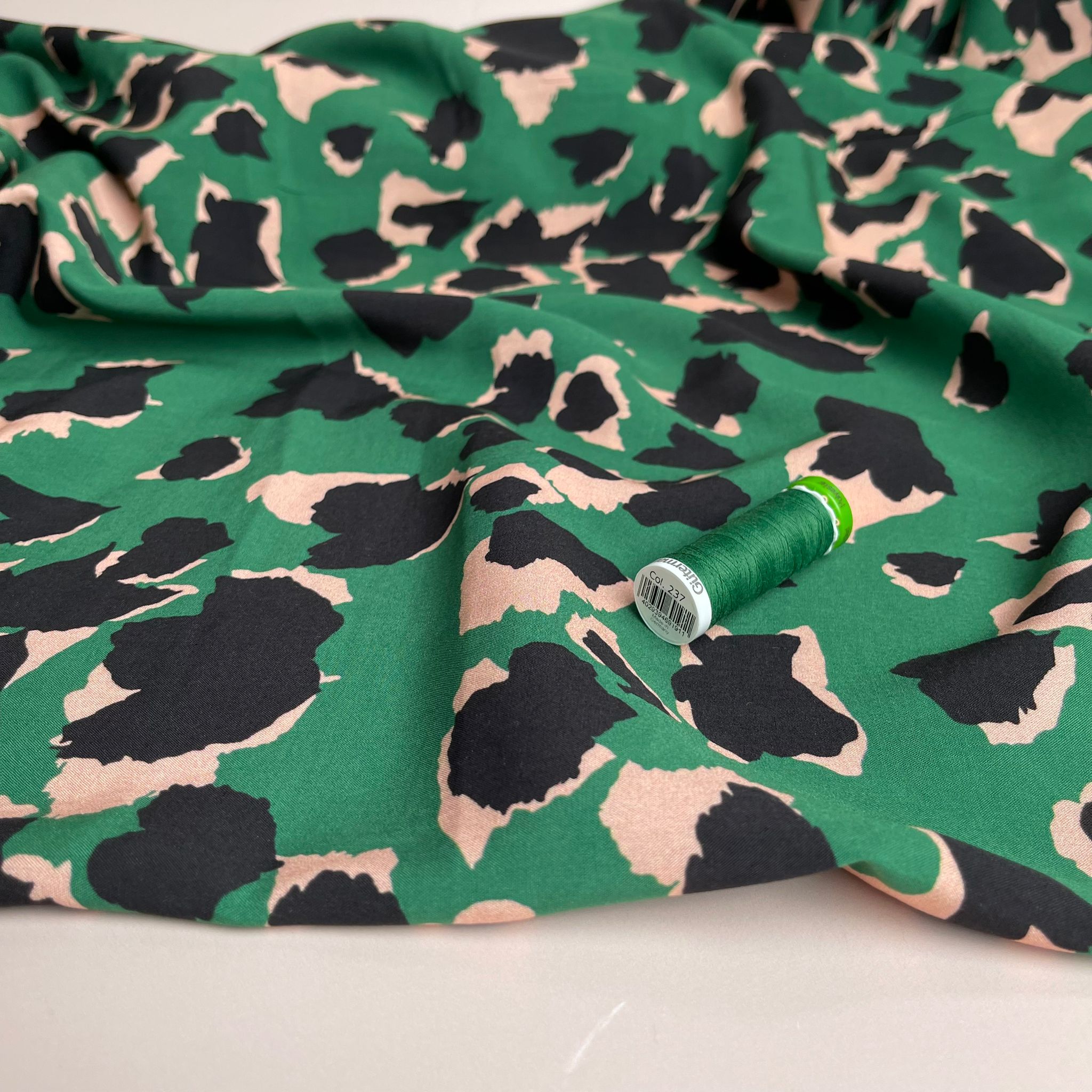 Emerald Leopard Viscose Fabric