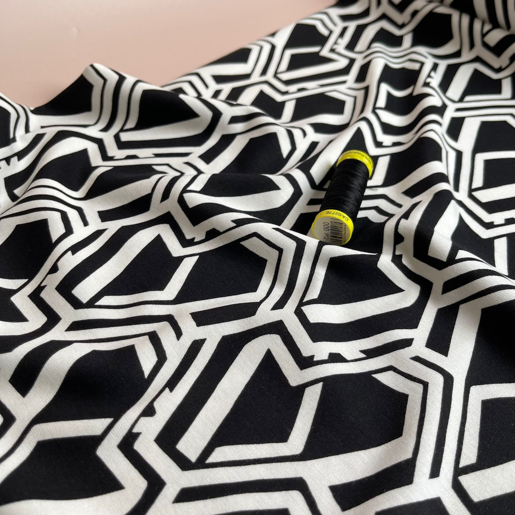 Honeycomb in Black and White Soft Ponte Roma Fabric