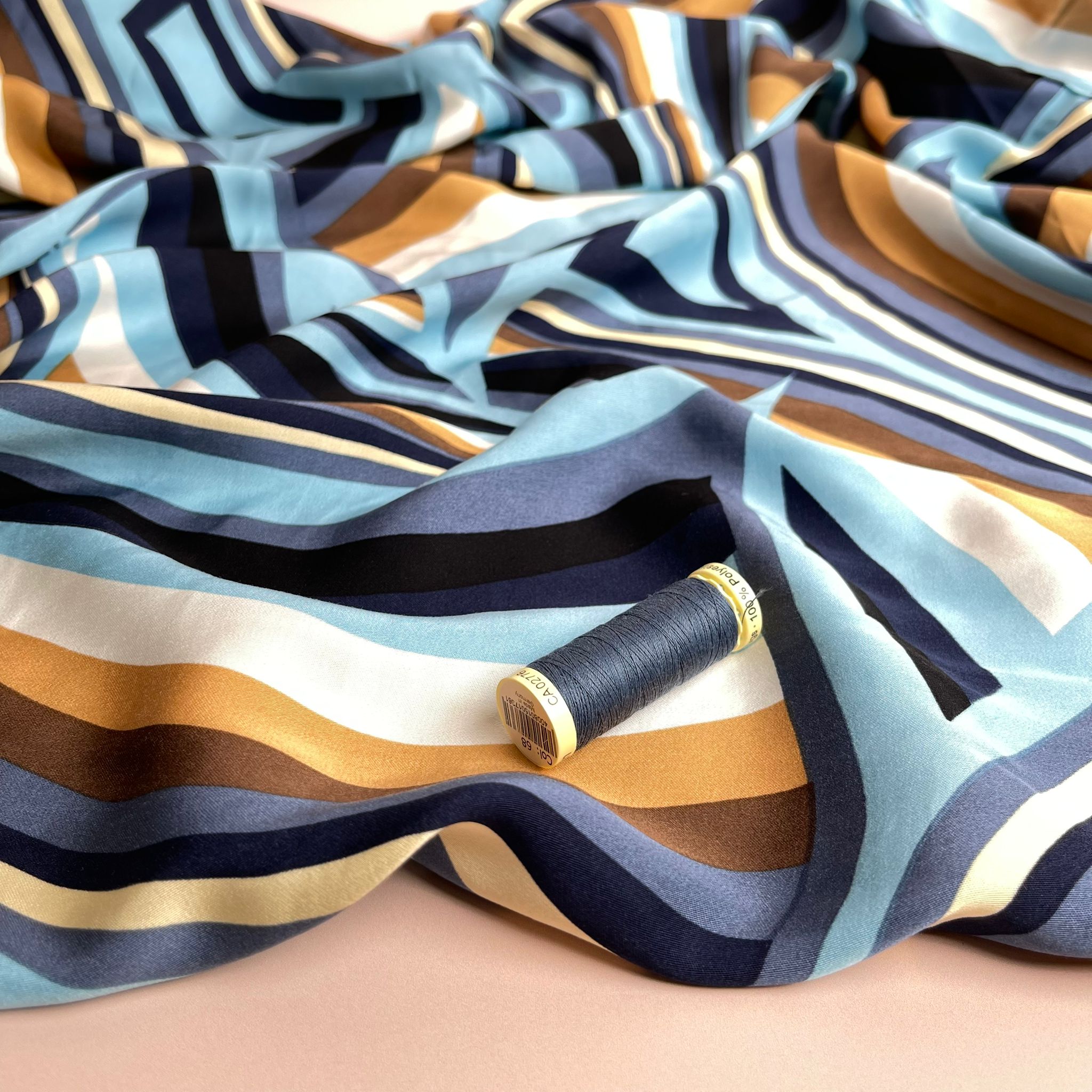 Abstract Neutral Waves Viscose Sateen Fabric