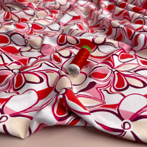 REMNANT 1.67 Metres - Petals in Pink and Red Cotton Jersey Fabric