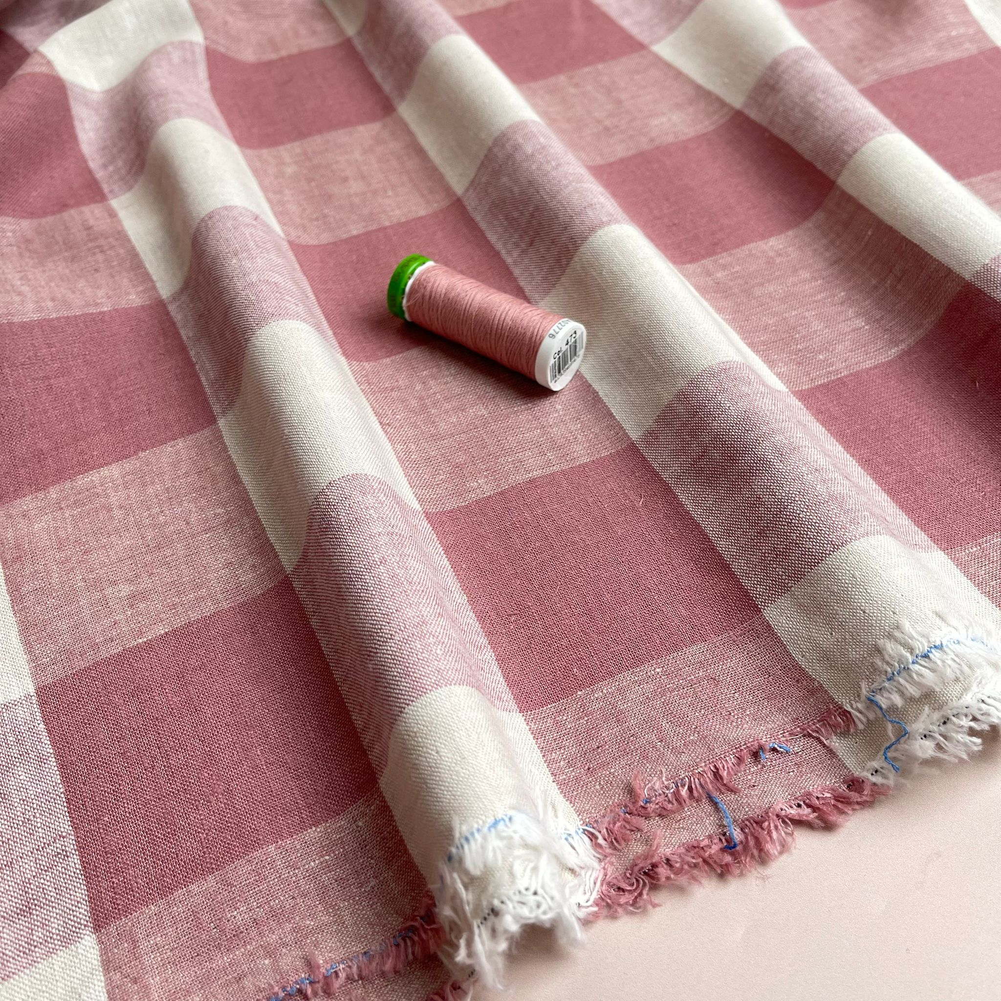 Yarn Dyed Rose Gingham Viscose Linen Fabric