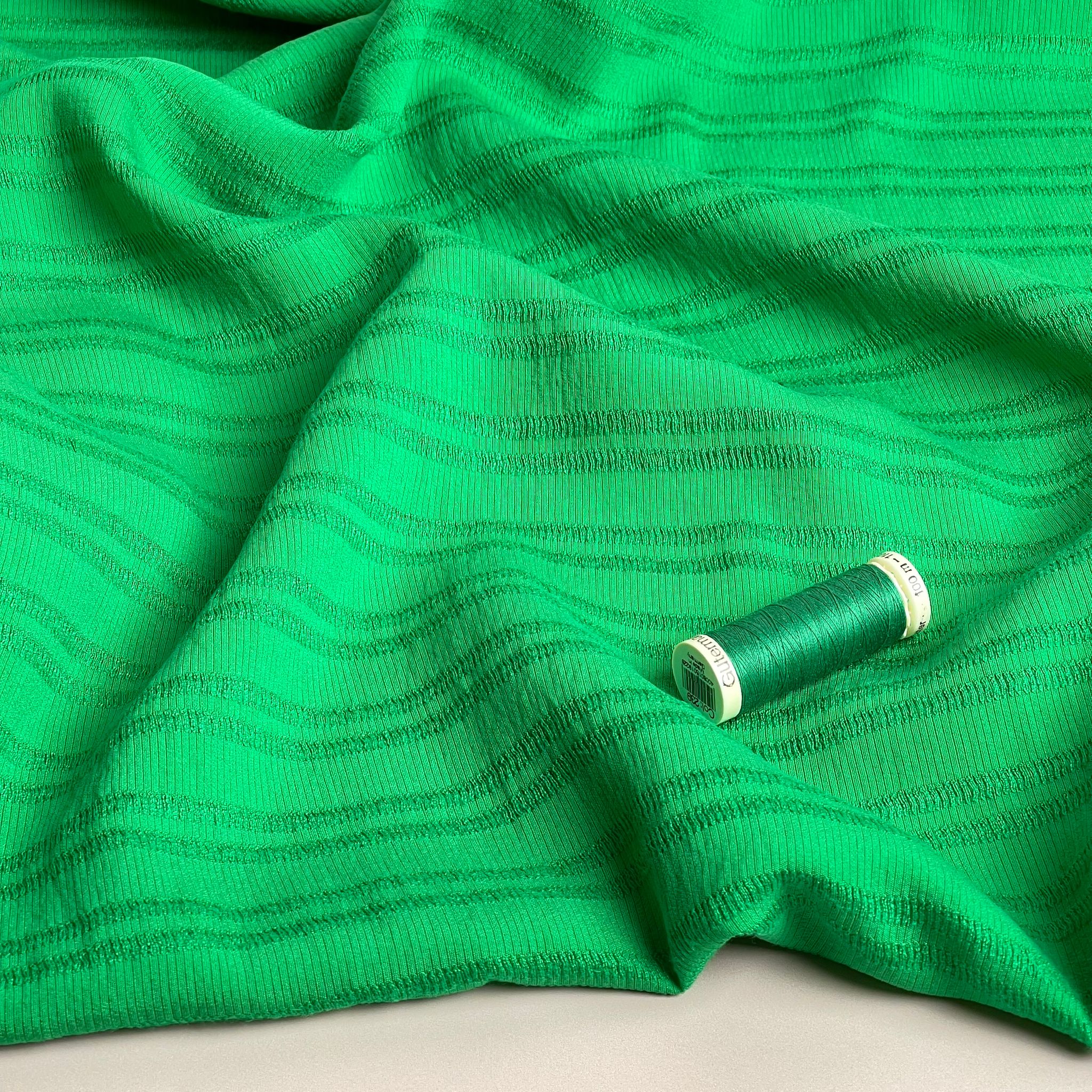 Ex-Designer Emerald Stripe Cotton Viscose Jacquard Fabric