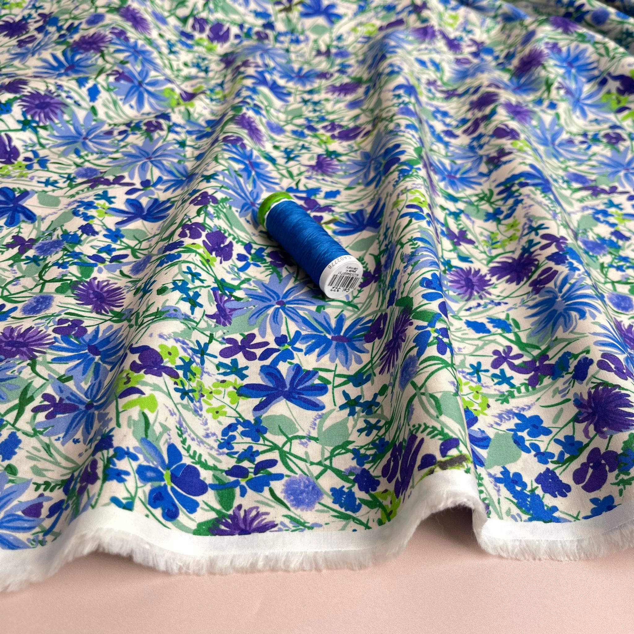 Cobalt Meadow Cotton Lawn Fabric