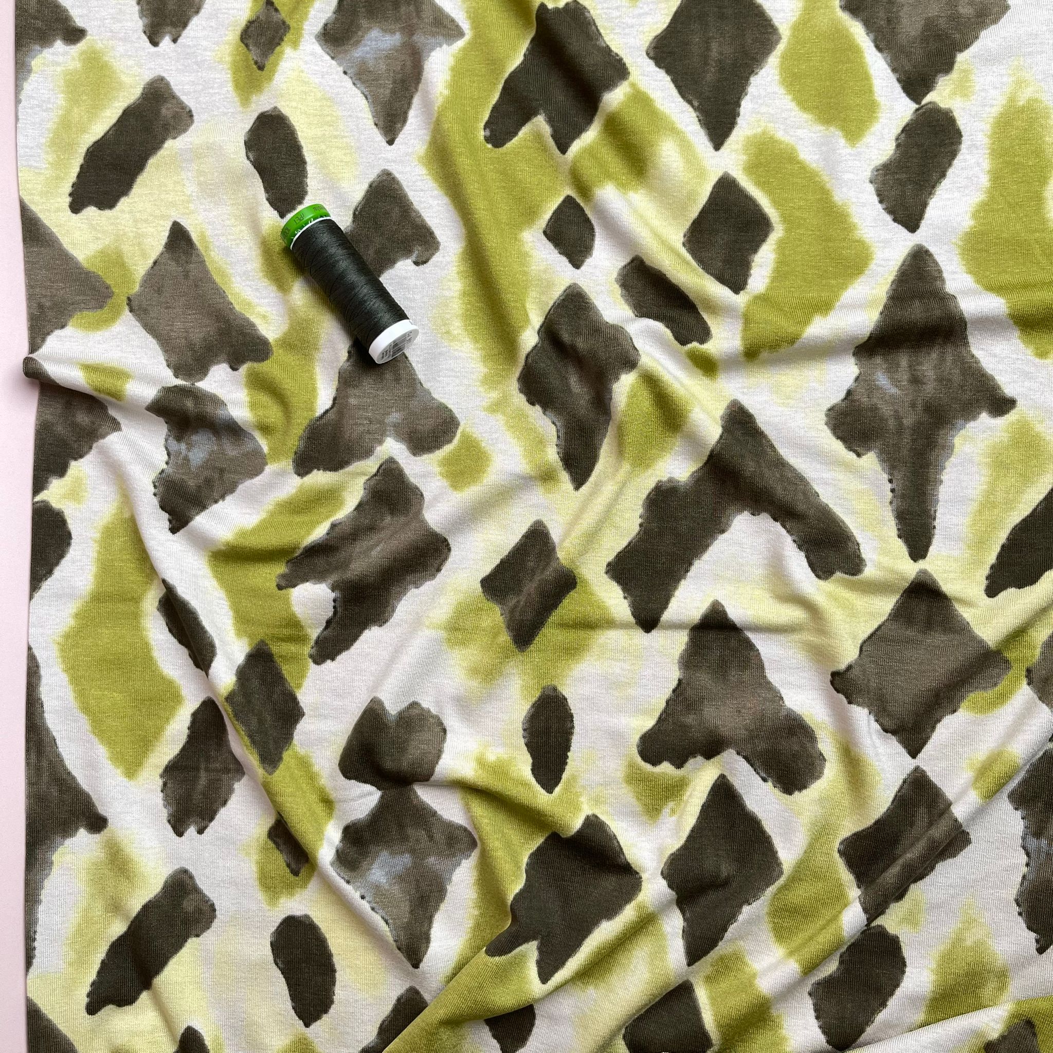 Green Diamonds Viscose Jersey Fabric