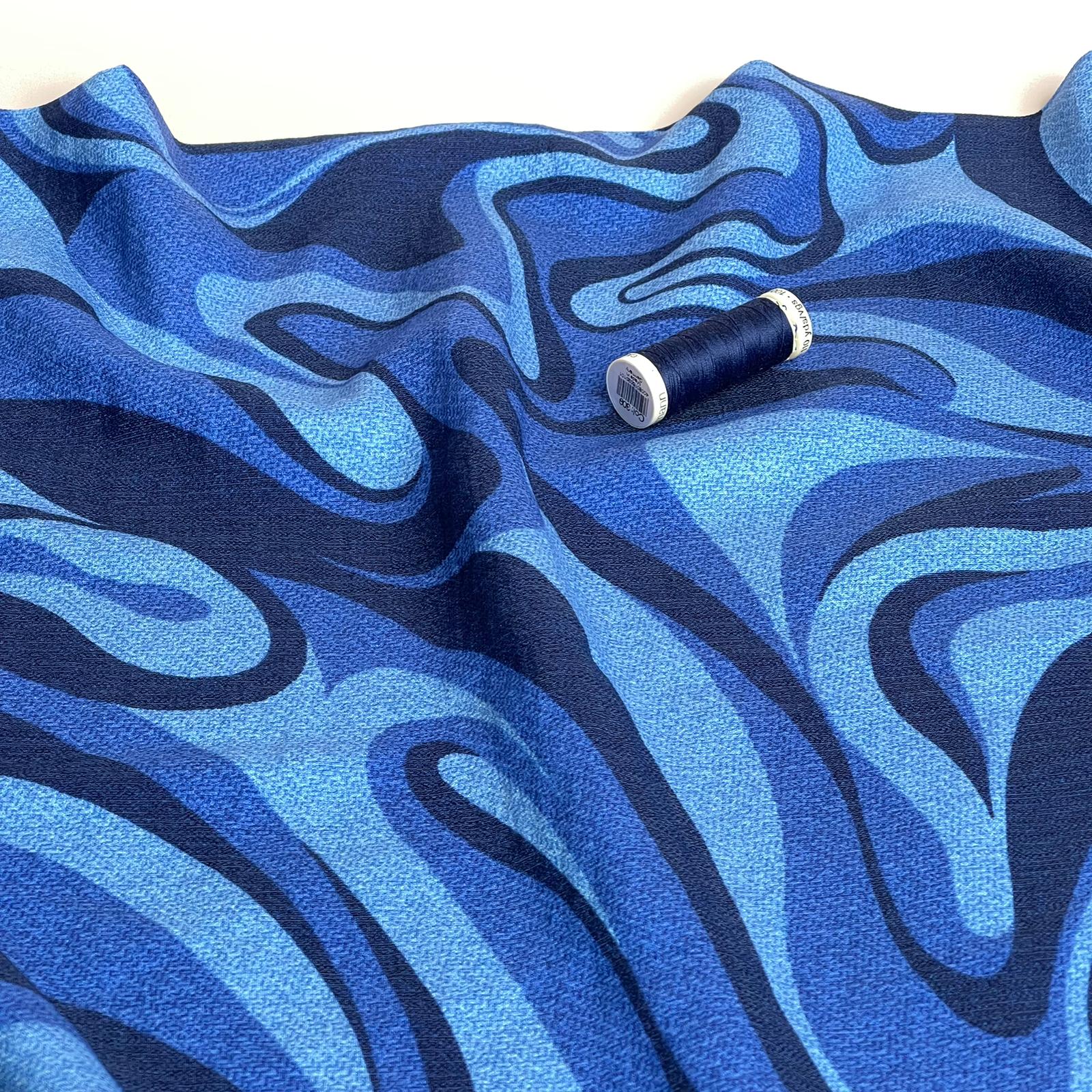 Indigo Marble Textured Viscose Fabric