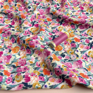 Spring Meadow in Pink Viscose Fabric