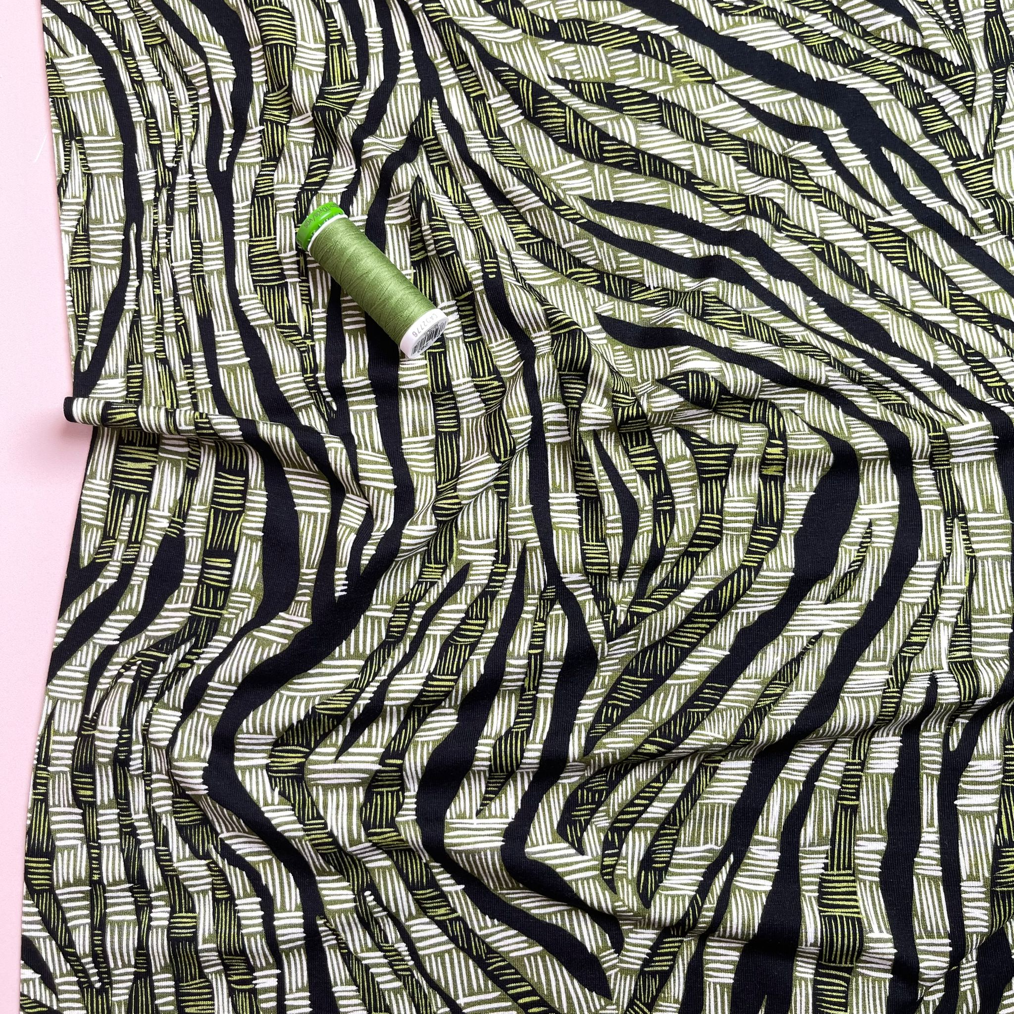 Abstract Green Zebra Viscose Jersey Fabric