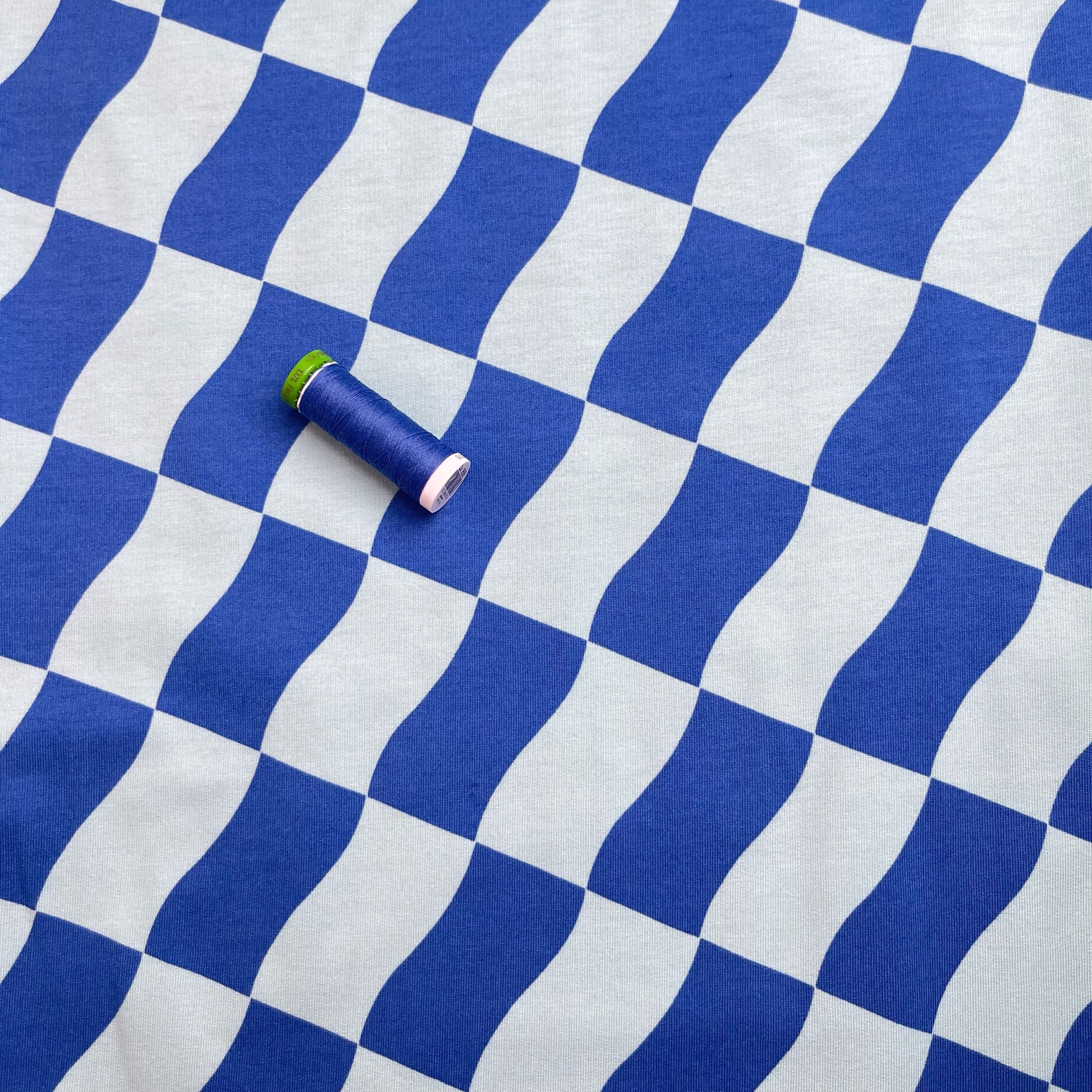 Blue Flag Checks Peach Soft Cotton Sweat-shirting Fabric