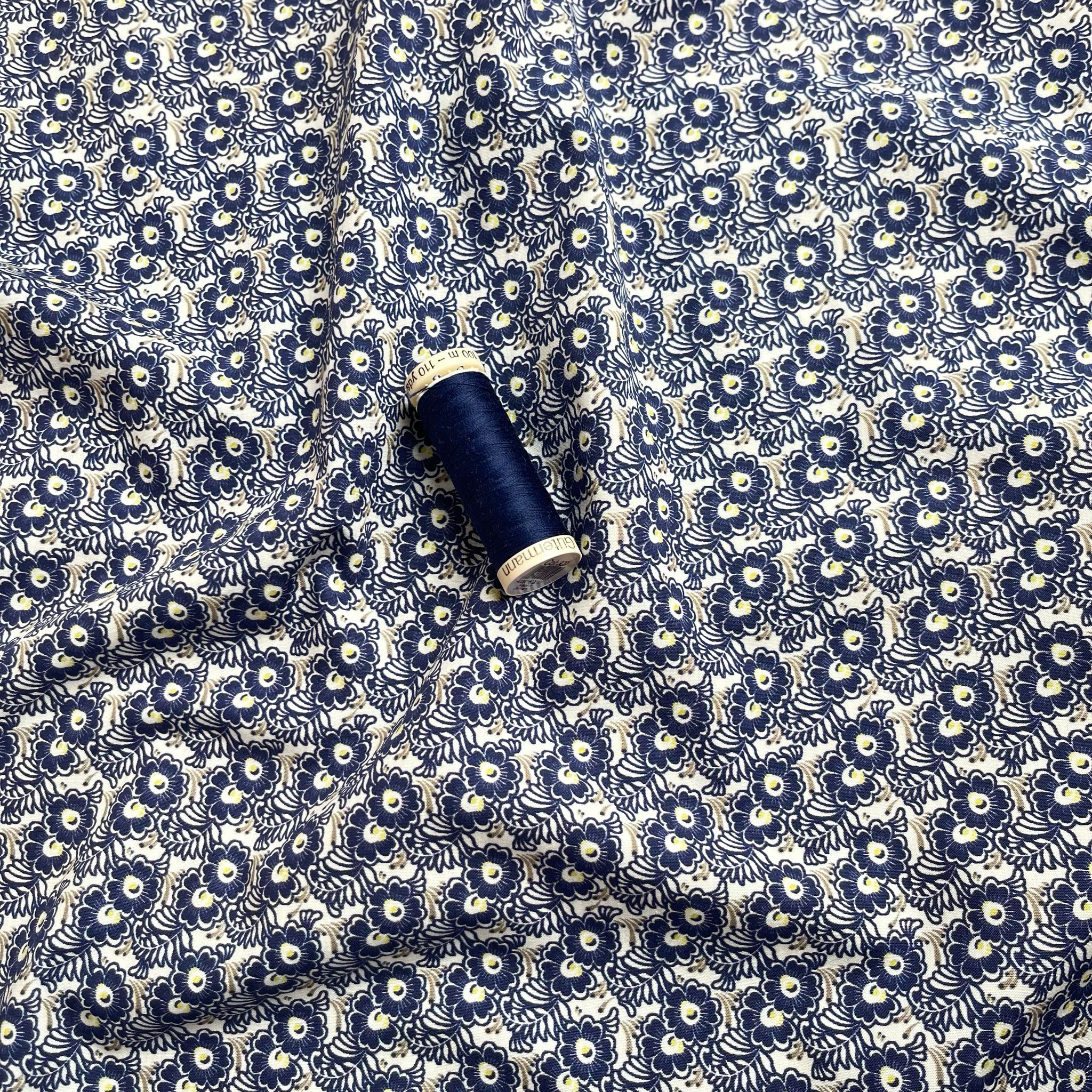 Navy Meadow Cotton Poplin Fabric