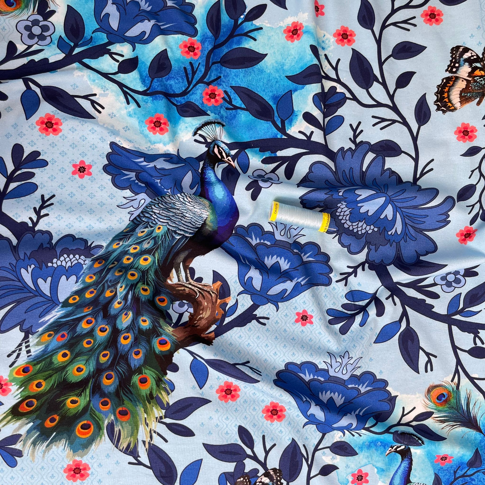 Danish Design - Majestic Peacock Cotton Jersey Fabric