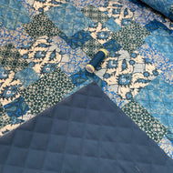 REMNANT 0.56 Metre - Blue Patchwork Paisley Quilted Cotton Fabric