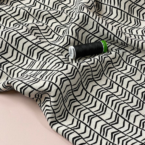 Sketched Chevrons on Neutral Viscose Linen Fabric
