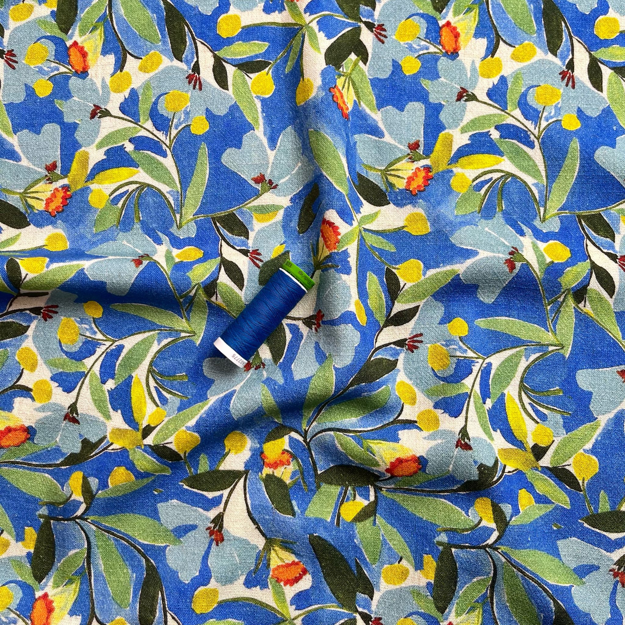 Tropical Ocean Florals Viscose Linen Crepe Fabric