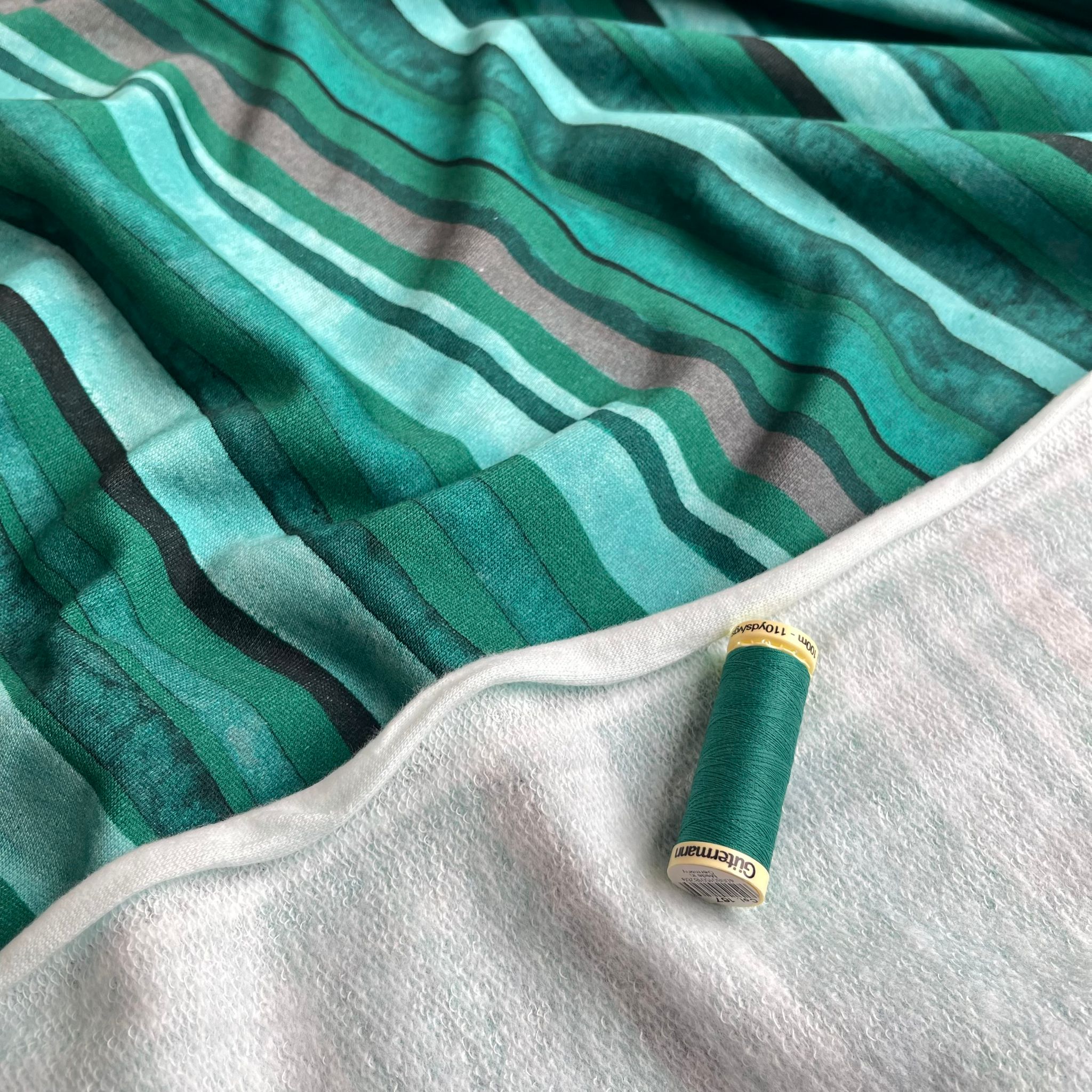 Emerald Stripes Cotton French Terry