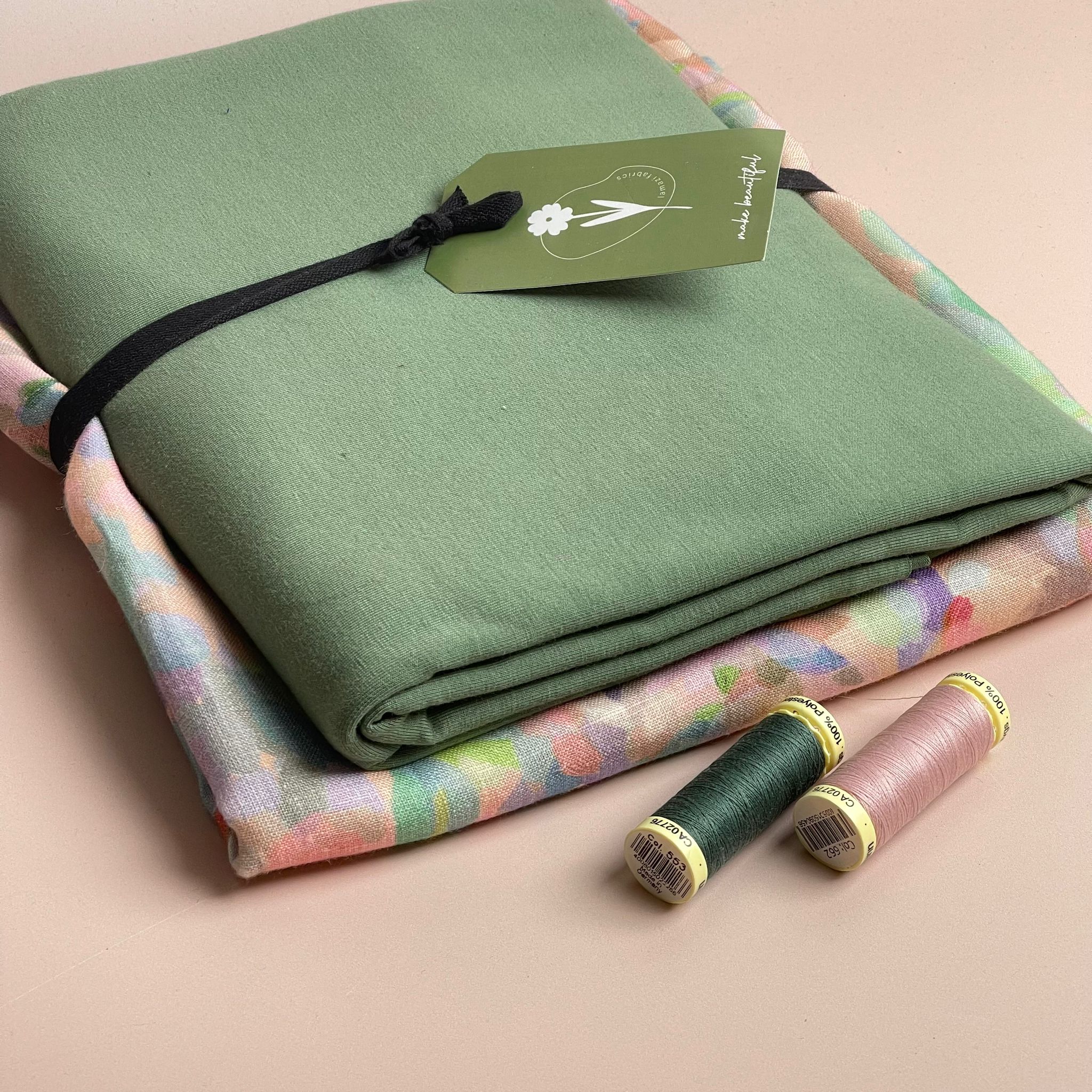 Make an Outfit Colour Bundle - Lupine Petals Blush Linen & Green Cotton Jersey