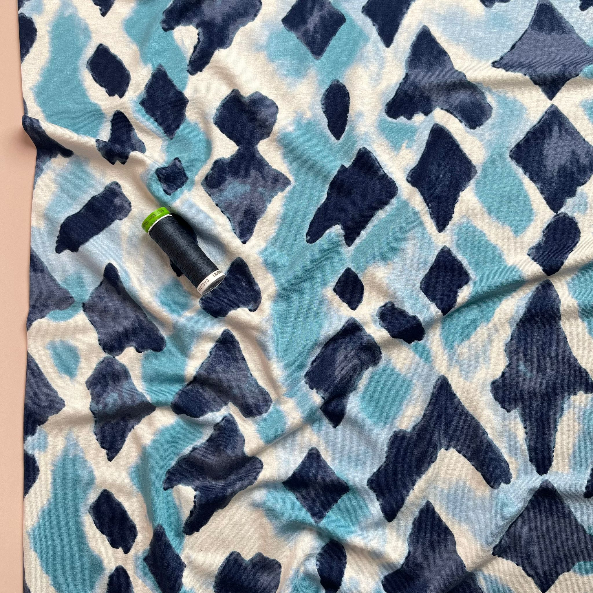 Blue Diamonds Viscose Jersey Fabric