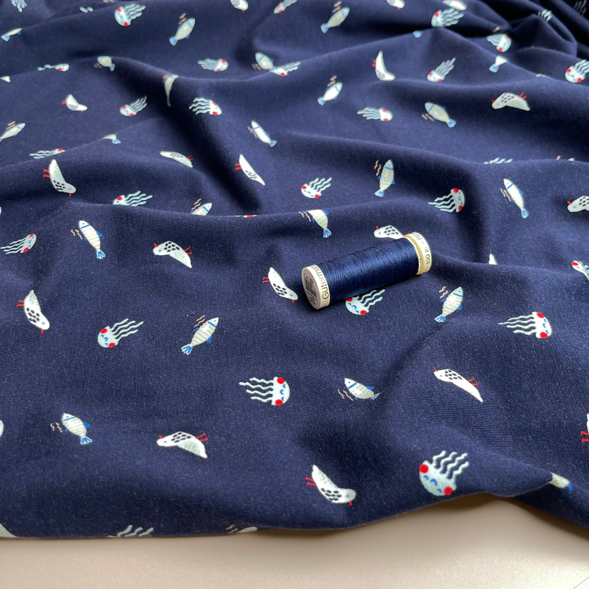 Under The Sea Navy Cotton Jersey Fabric