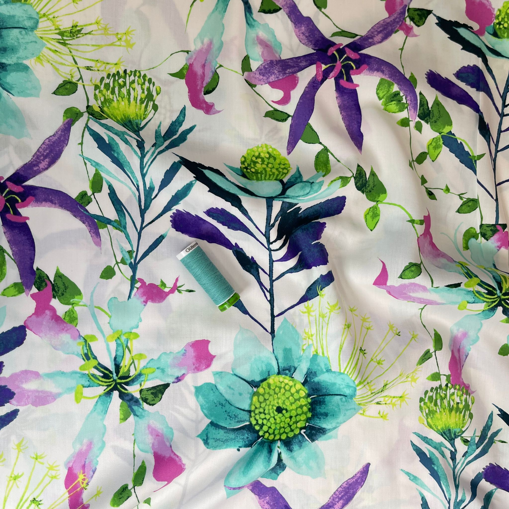 REMNANT 0.49 Metres - Ex-Designer Pastel Spring Wildflowers Cotton Sateen Fabric