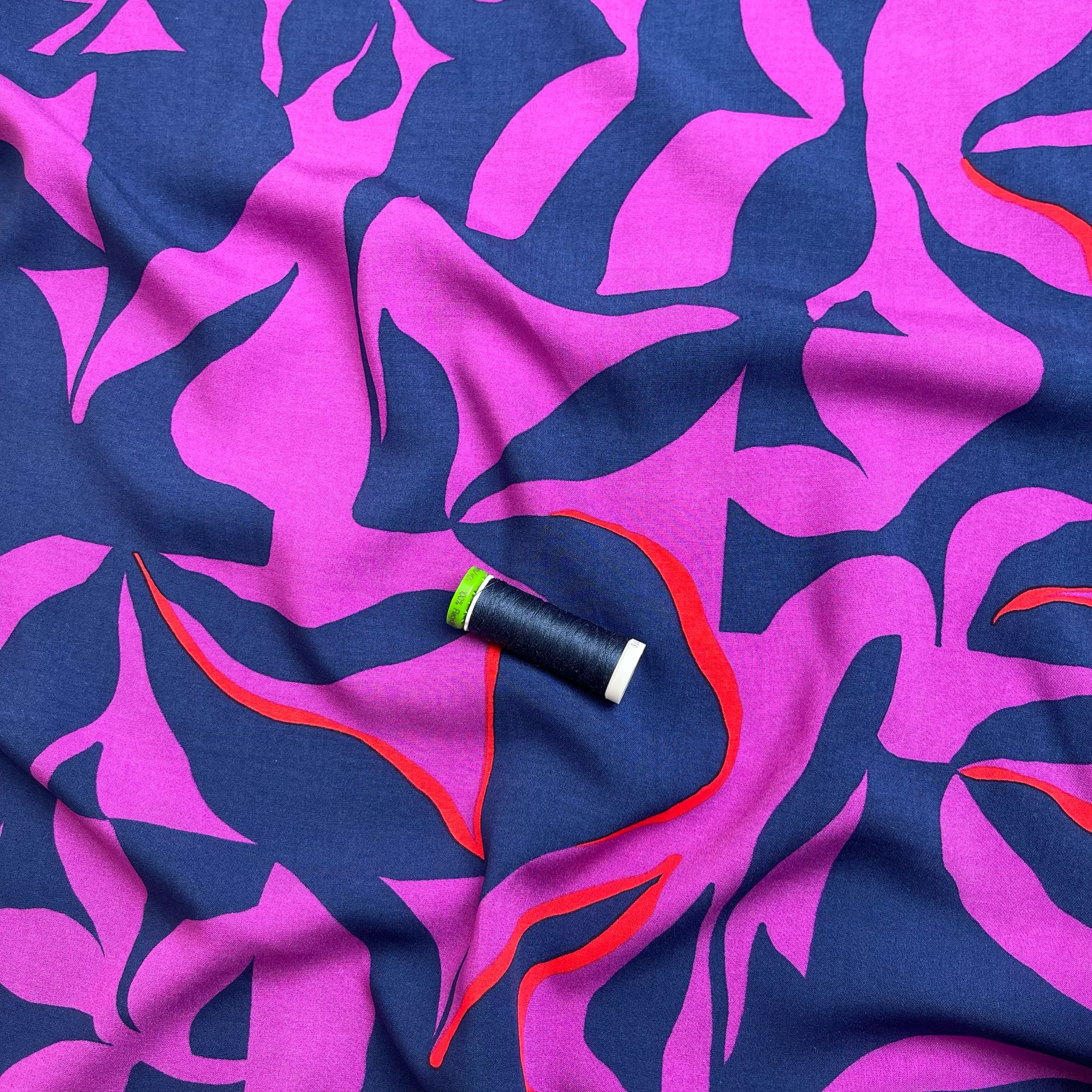 Magenta Abstract Foliage LENZING™ ECOVERO™ Viscose Fabric