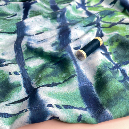 REMNANT 0.84 Metre - Tie Dye Green and Blue Viscose Fabric