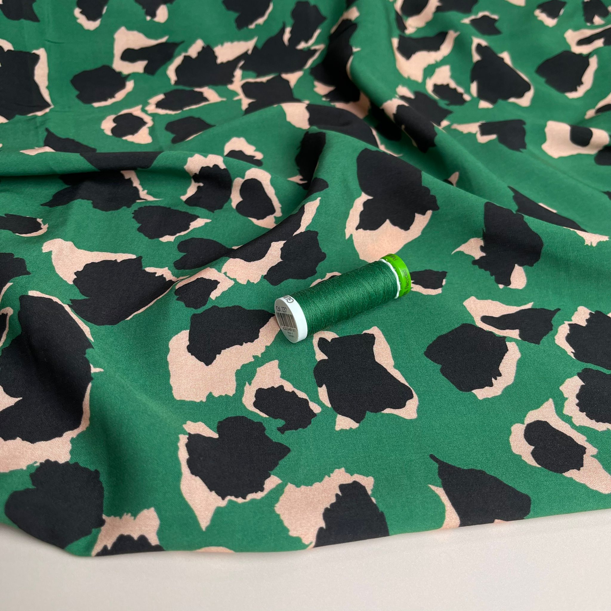 Emerald Leopard Viscose Fabric