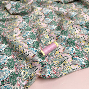Deco Green and Pink Cotton Lawn Fabric