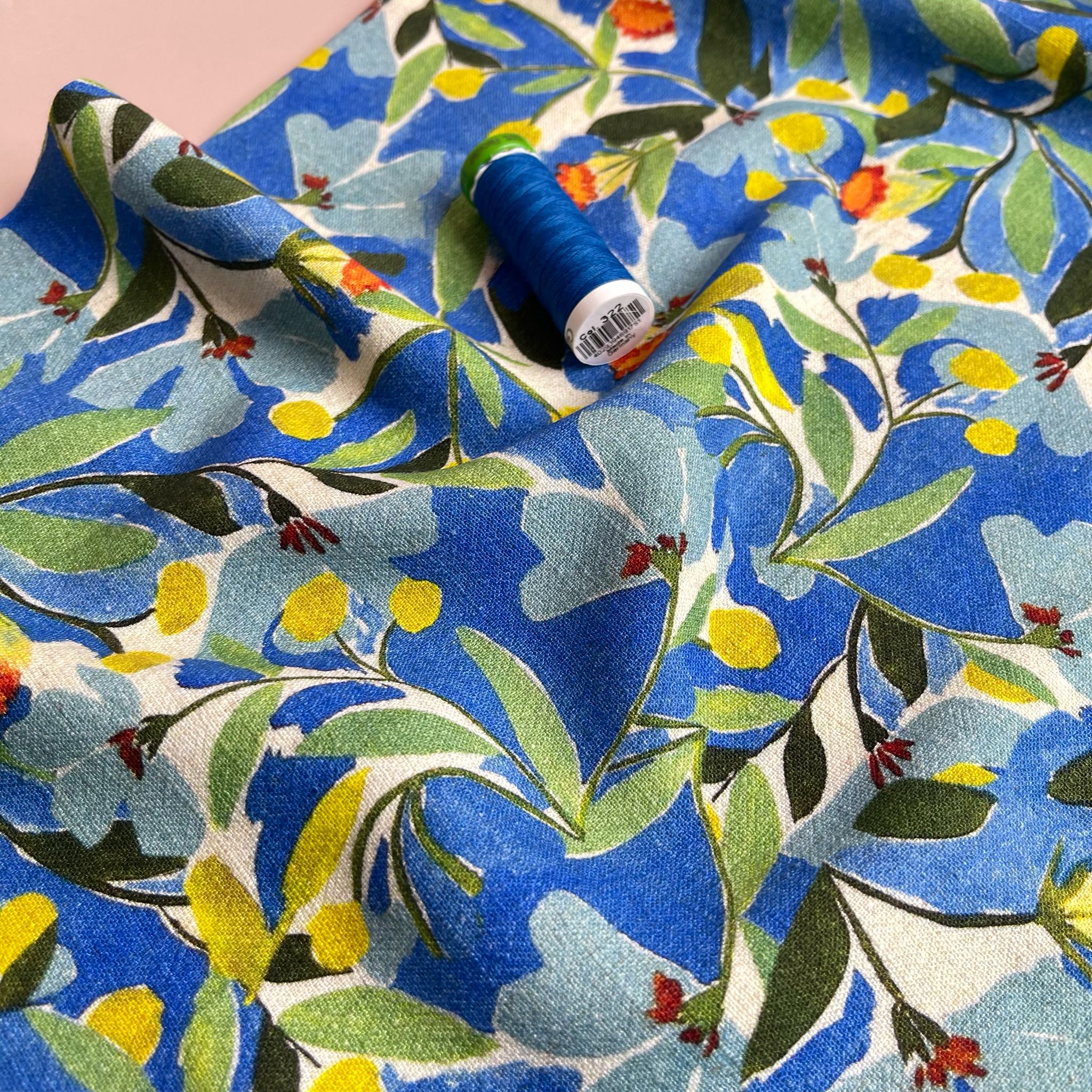 Tropical Ocean Florals Viscose Linen Crepe Fabric