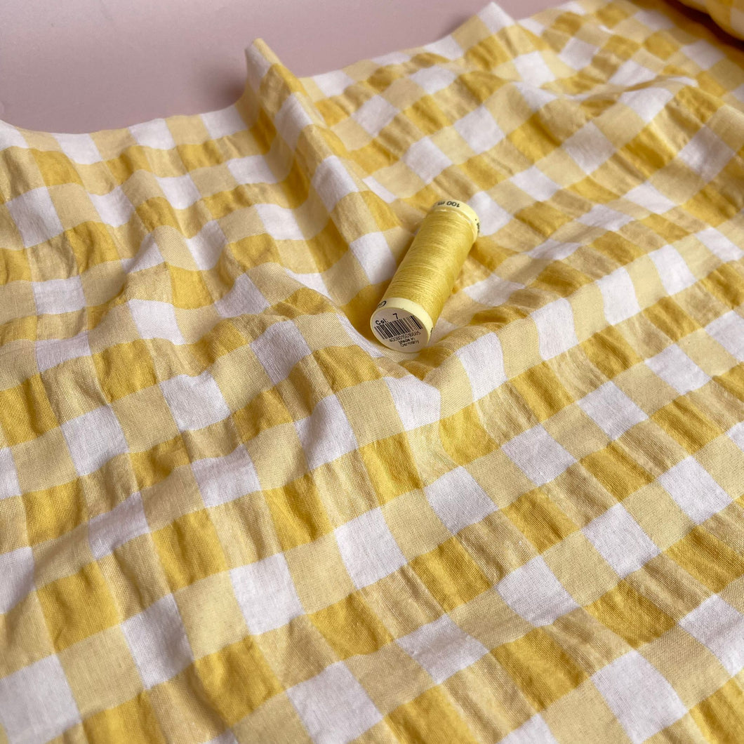 Ex-Designer Sunshine Gingham Cotton Viscose Seersucker Fabric