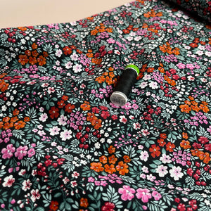 Ditsy Meadow on Black Cotton Poplin