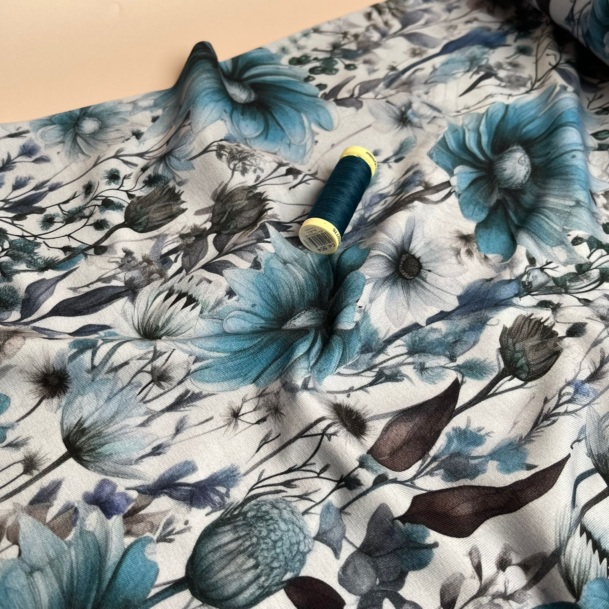 Danish Design - Cool Blue Florals Cotton Jersey Fabric