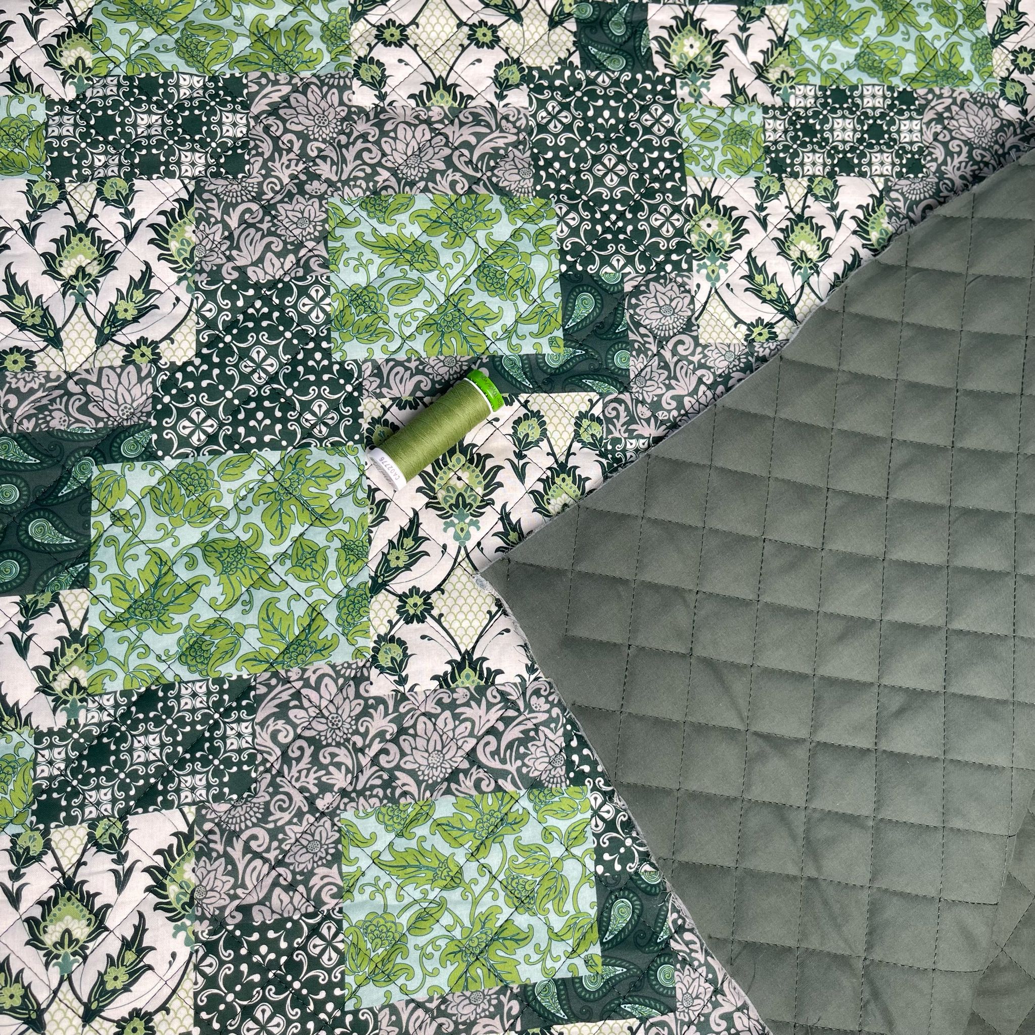 Green Patchwork Paisley Quilted Cotton Fabric
