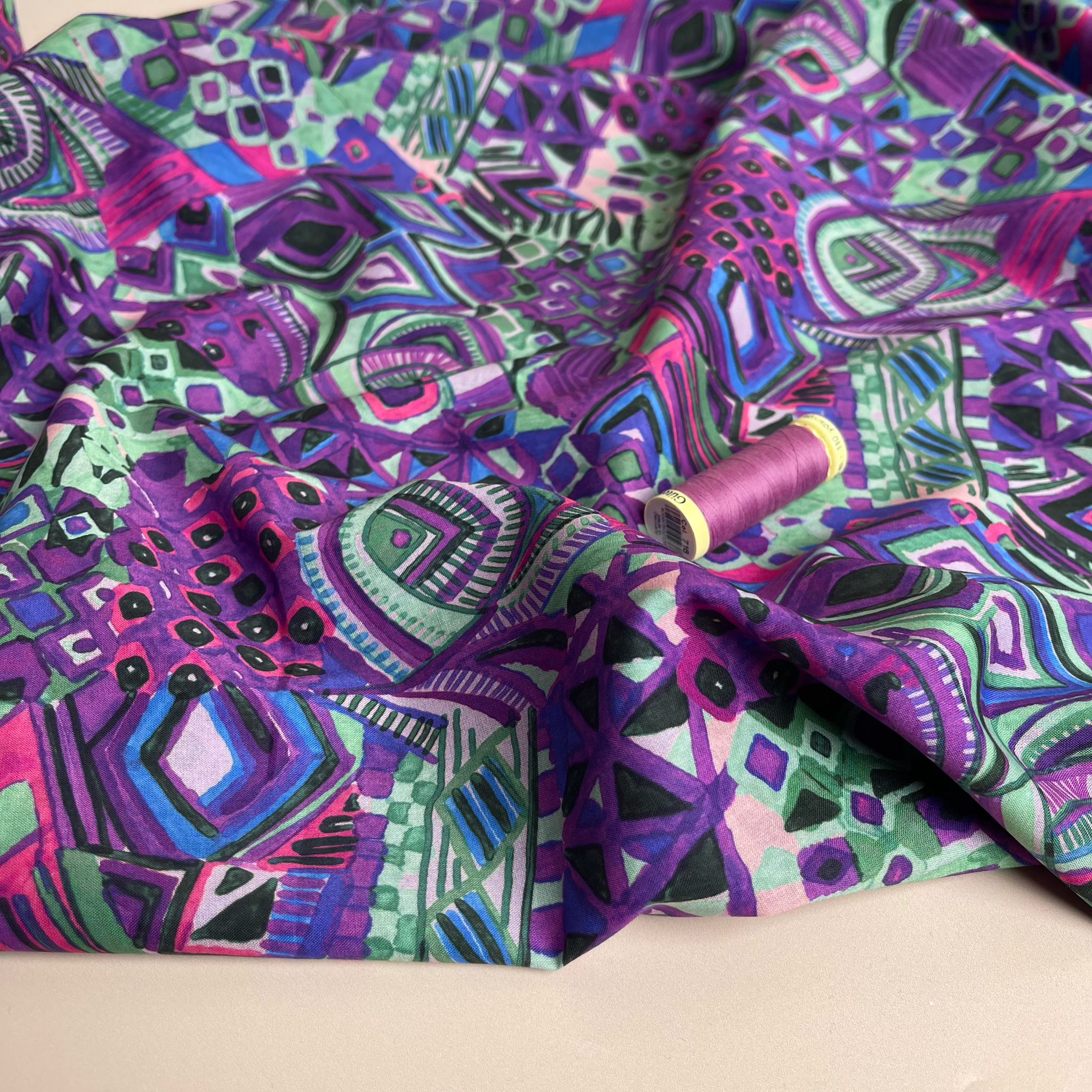 Painted Purple Aztec Cotton Voile Fabric