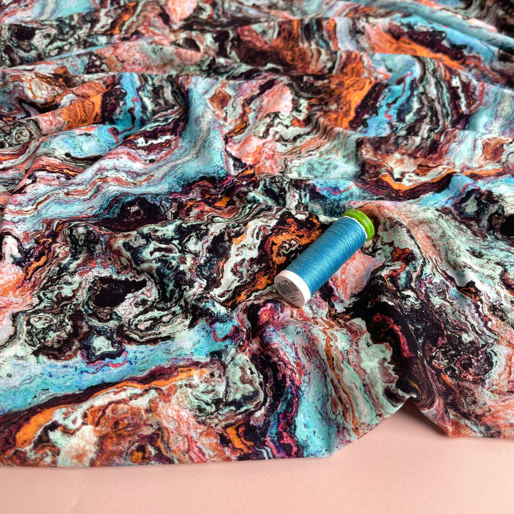 Ocean Sunrise Marble Viscose Jersey Fabric